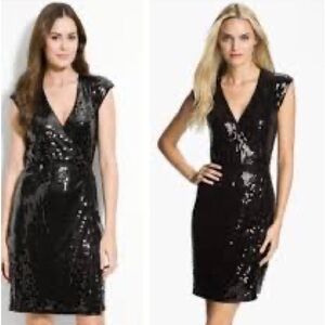Michael Kors 2010s Black Sequin Wrap Dress Size Medium